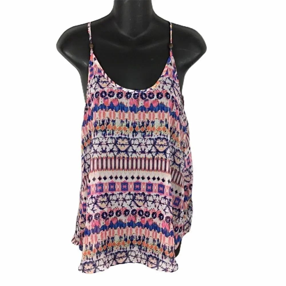 Three Pink Hearts boho sheer multi color blouse S